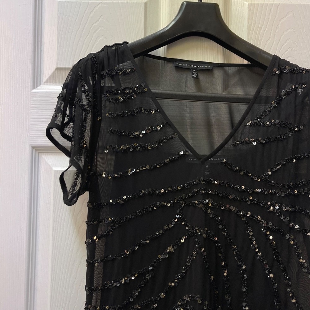 White House Black Market Women's Size M Beaded Sequin Cocktail Party Gala Top
